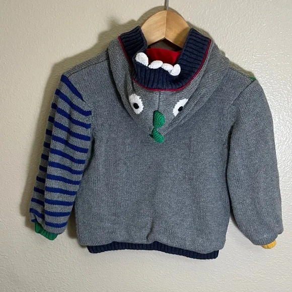 Hanna Andersson Striped Multicolor Knit Button Hoodie Sweater - Picture 4 of 9